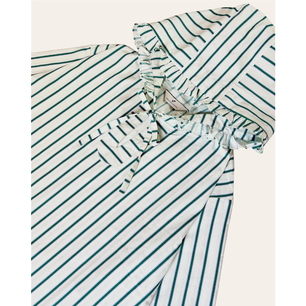 Stripes Frilled Hoodie Green - Argyle & Oxford