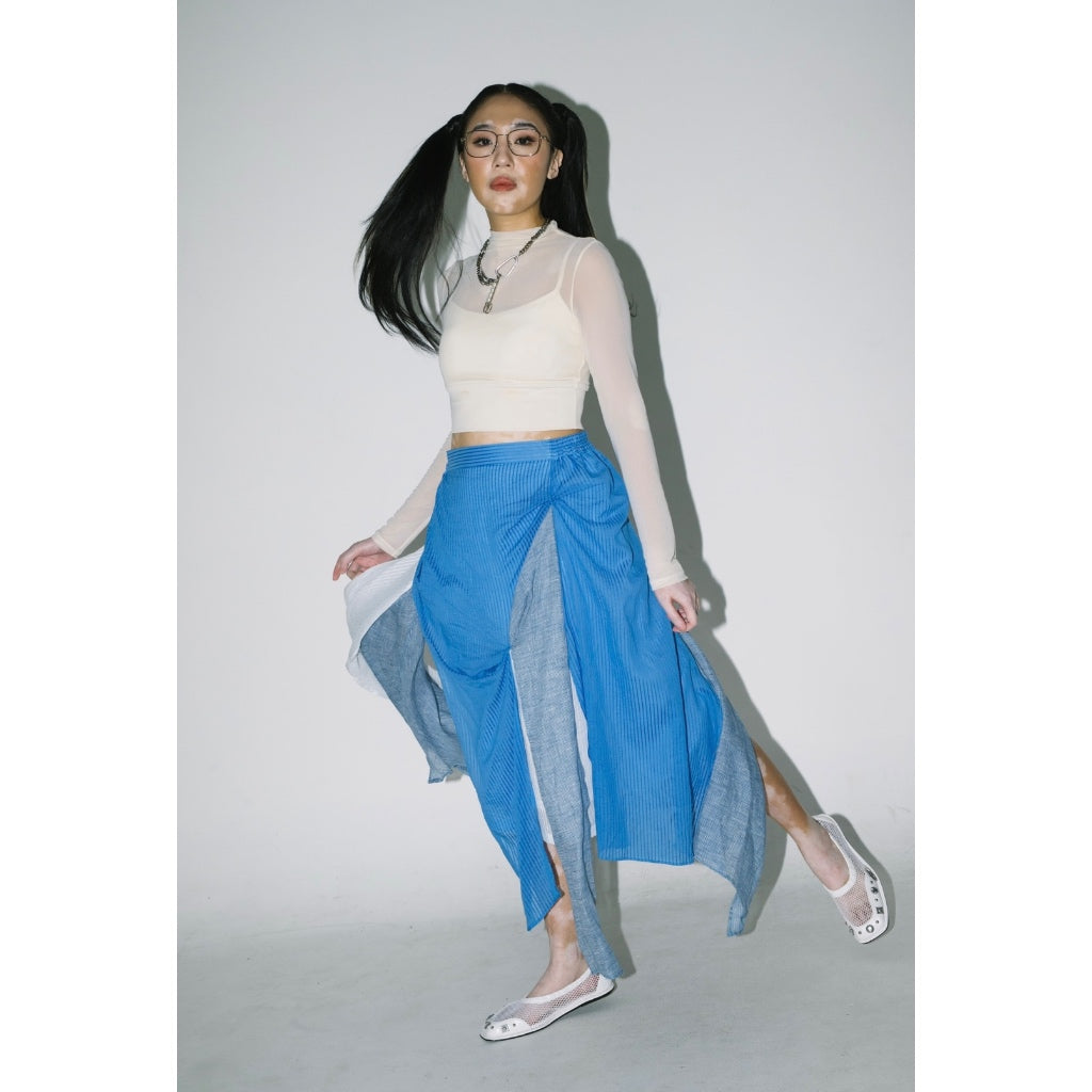 Tricolor Flow Midi Skirt Blue - Wad Studio