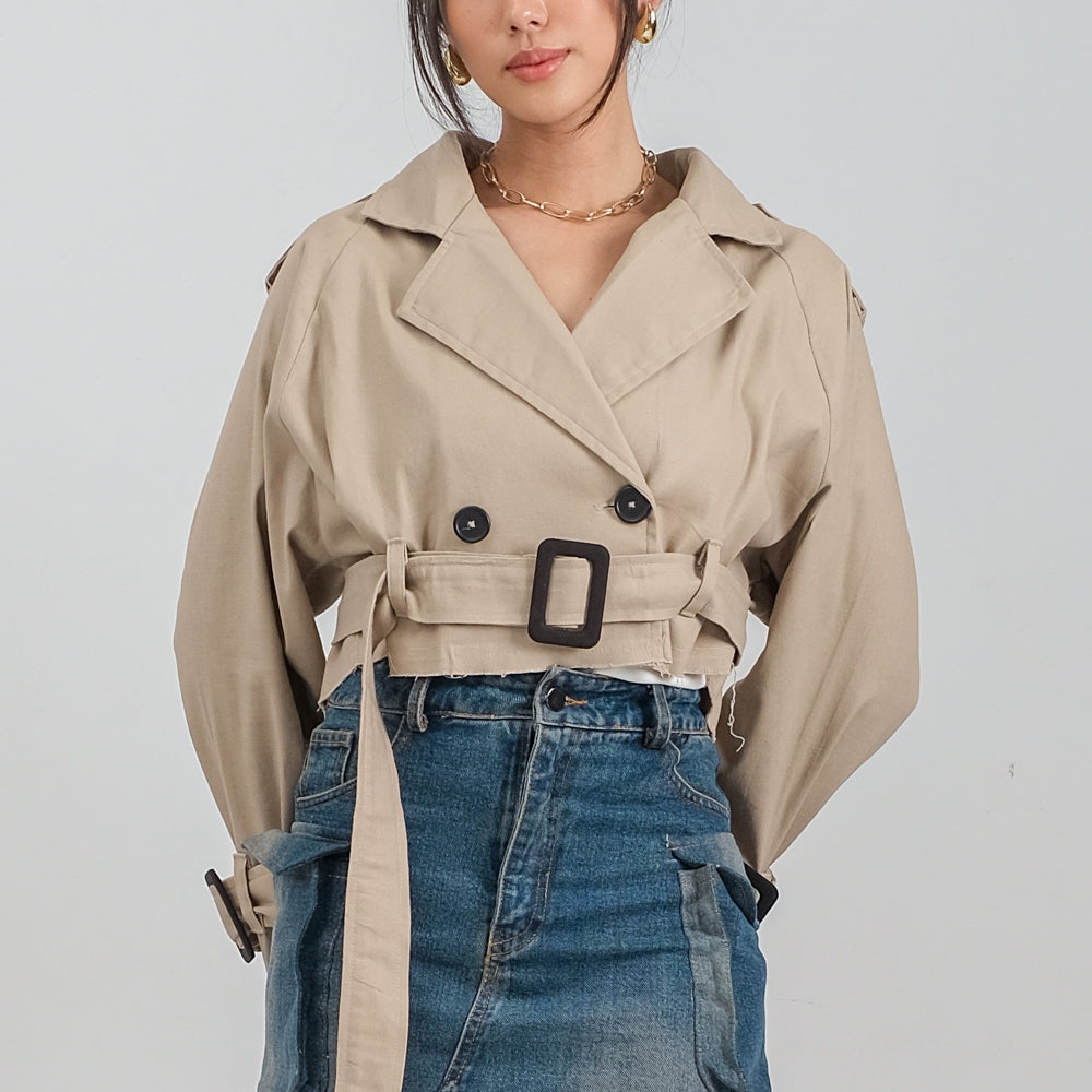 Francis Crop Trench Coat Khaki - Ambra La Moda