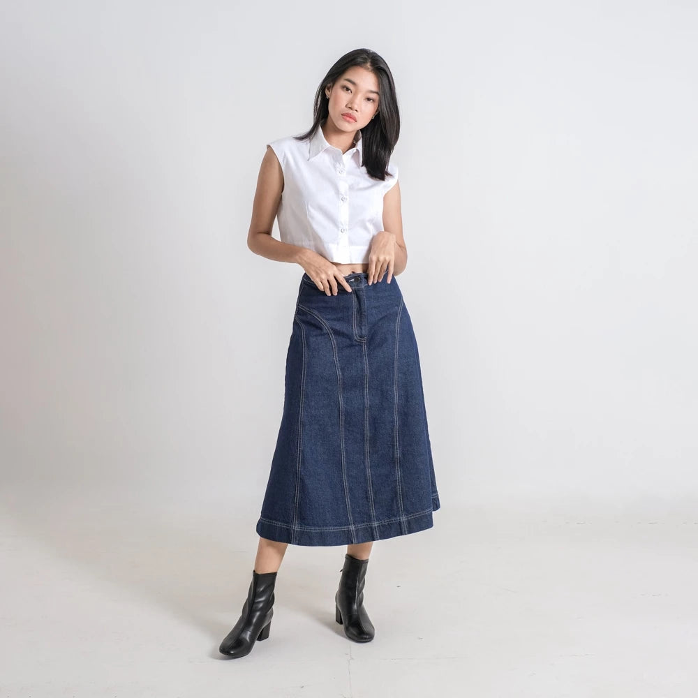 Elsie Denim Skirt Dark Blue - Ambra La Moda