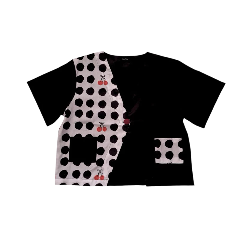 Cherry Polka Playtop Black White - Saya Saya