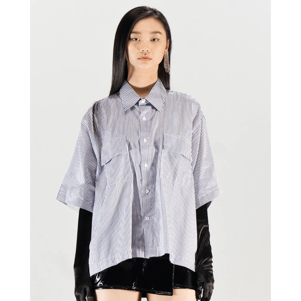 Leo Boxy Shirt White Blue - SVH Official