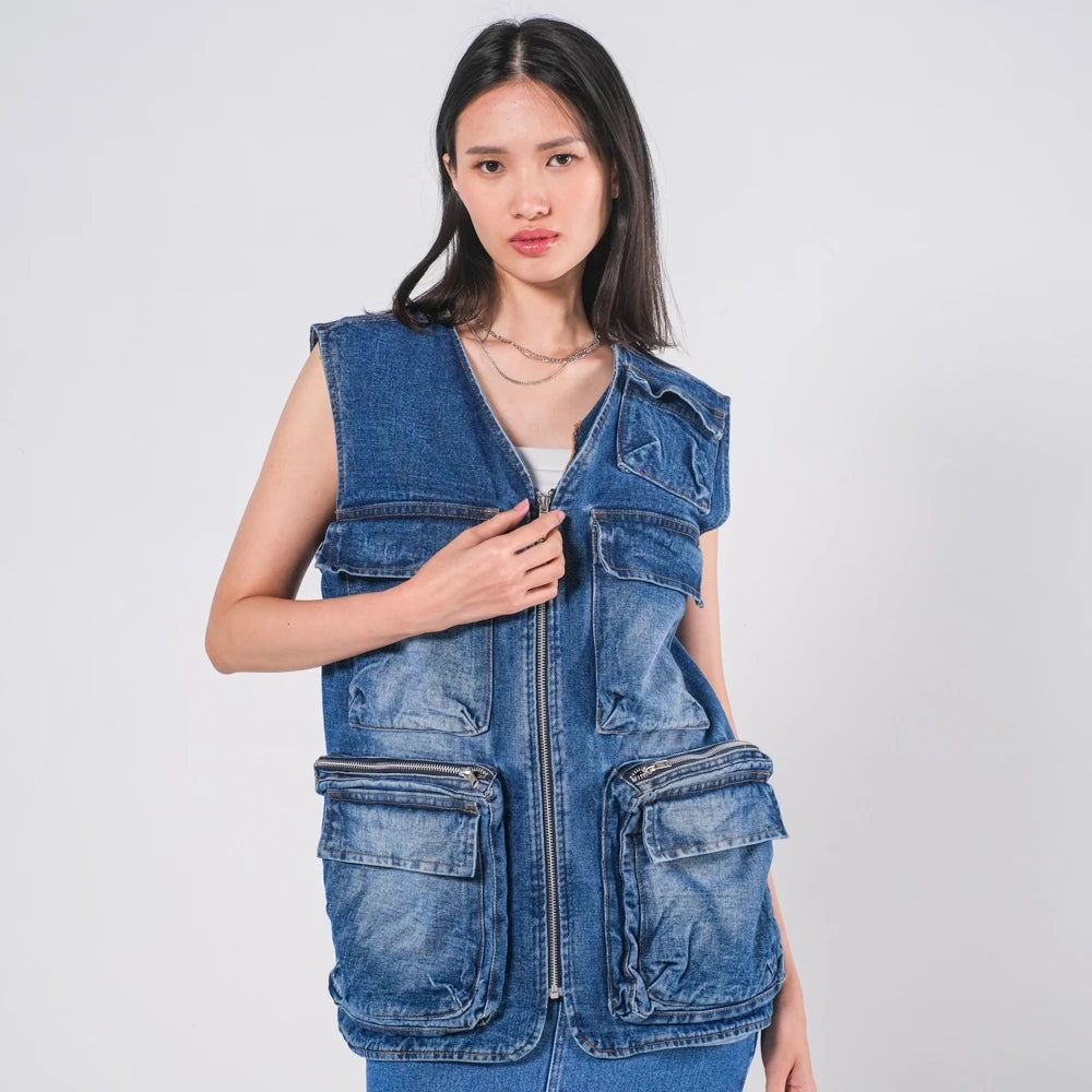 Jameson Denim Cargo Vest - Ambra La Moda