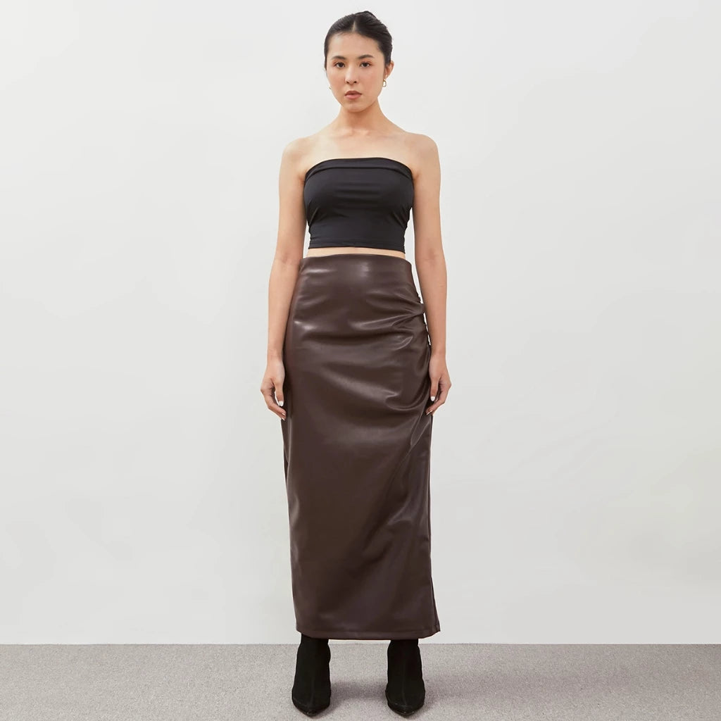 Jorja Leather Skirt Brown - Isoos Studios