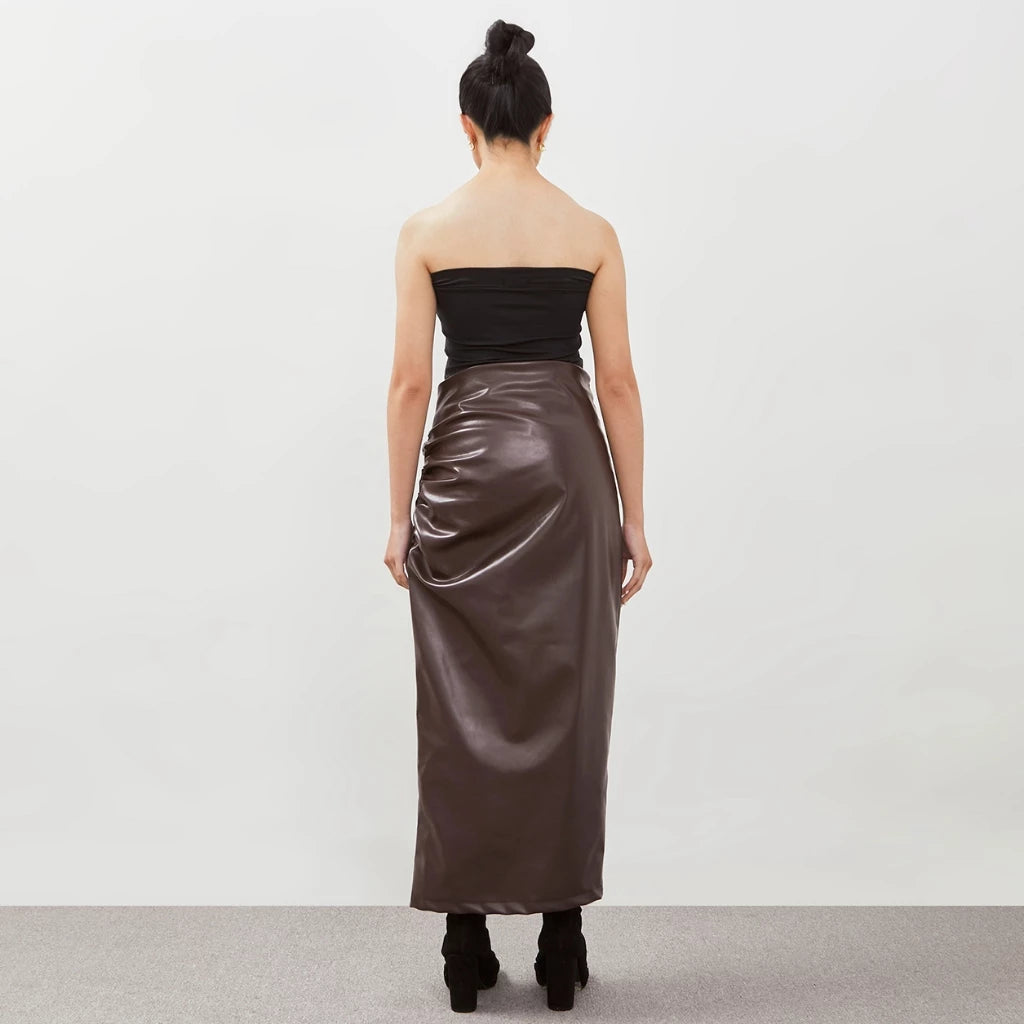 Jorja Leather Skirt Brown - Isoos Studios