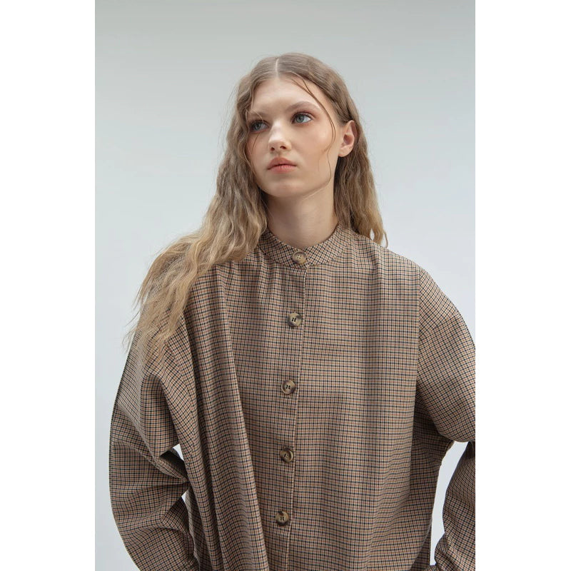 Oversized Boxy Shirt In Plaid Brown - Yestoday