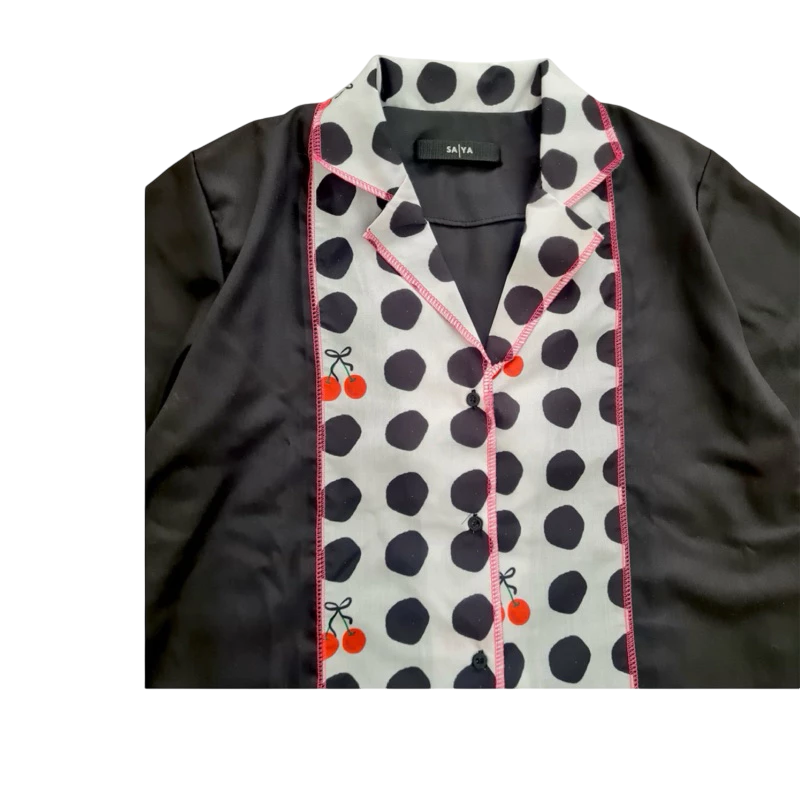 Cherry Polka Shirt Black - Saya Saya