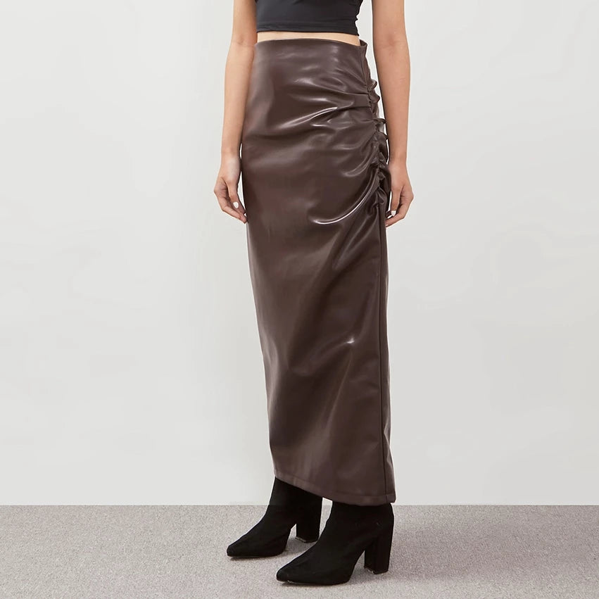 Jorja Leather Skirt Brown - Isoos Studios