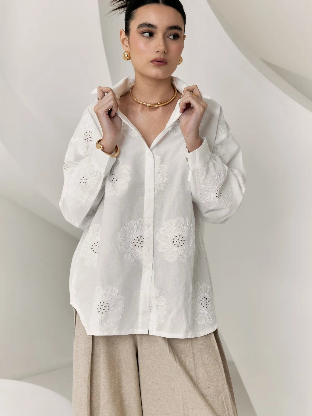 Cana Embroidery Shirt Broken White - Mine