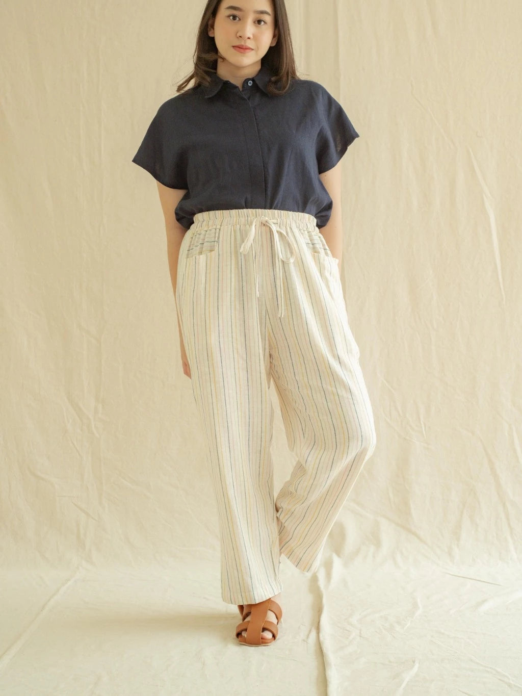 Lurih Pants - Salur Putih Warna - Labuan Linen Wear