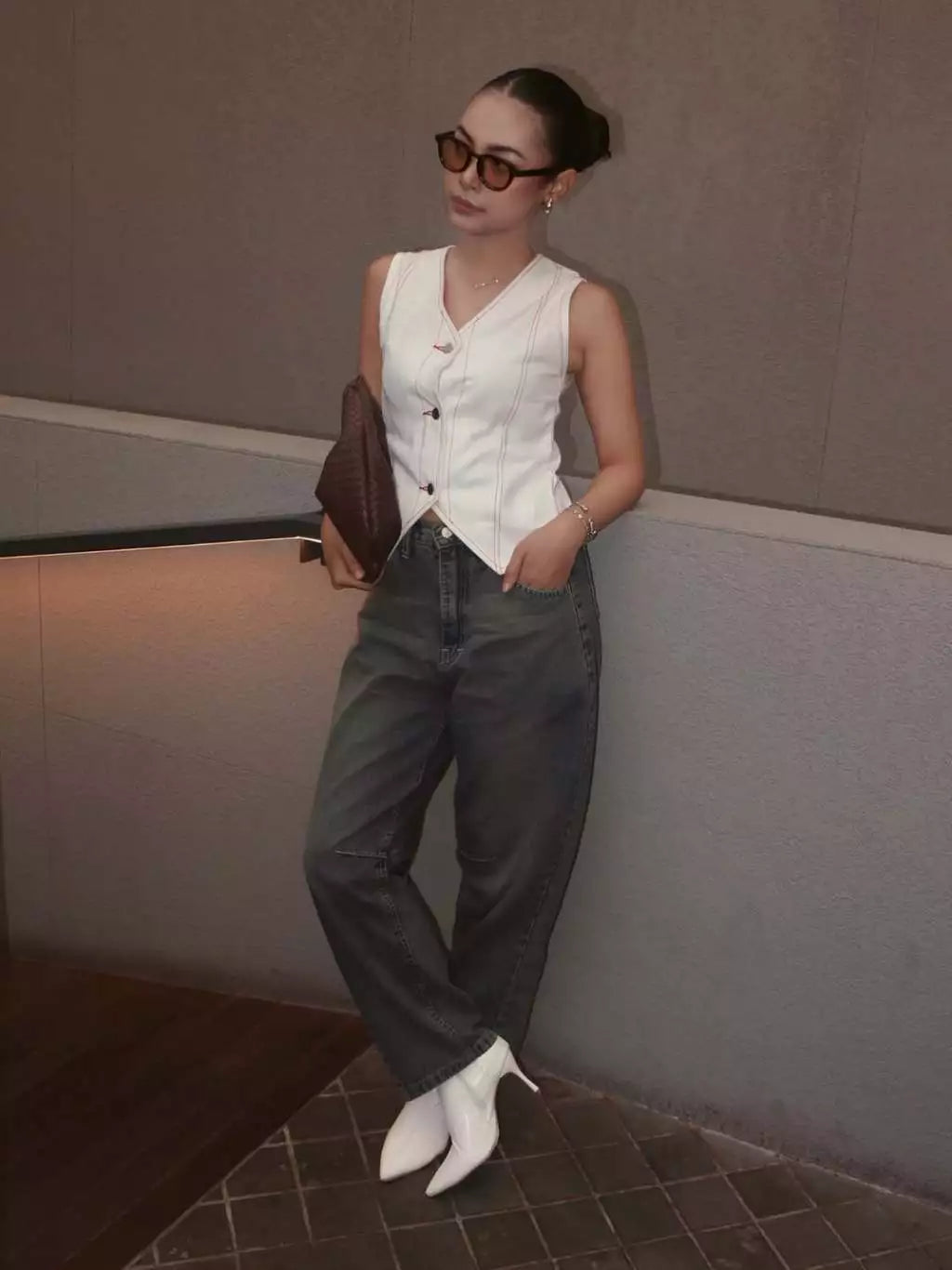 Orlin White Denim Vest Top White - The Auctus