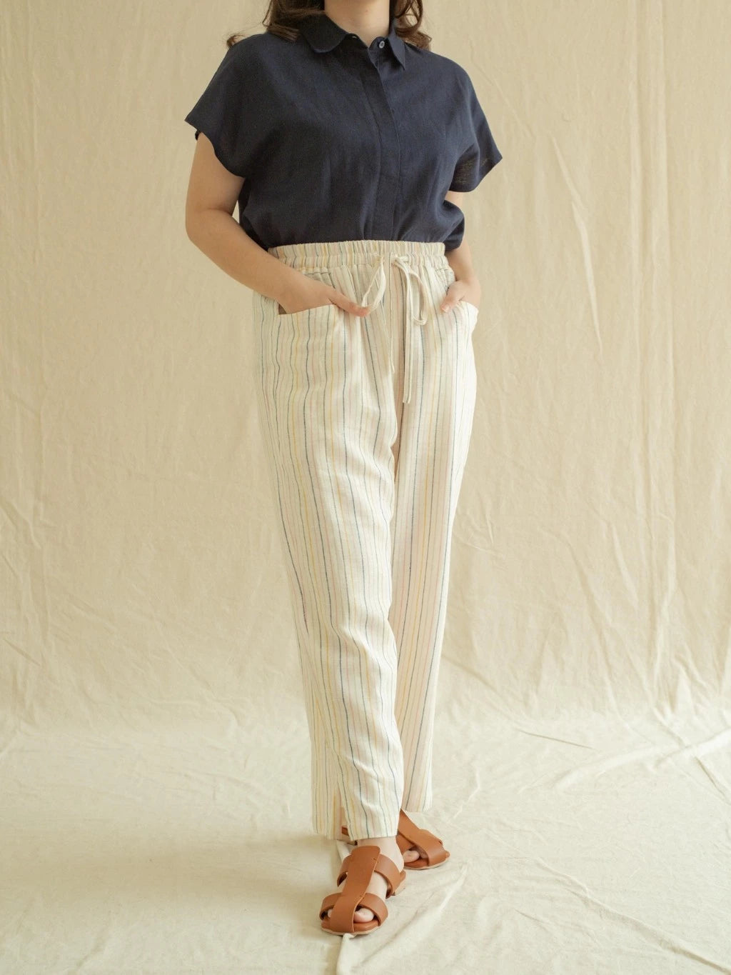 Lurih Pants - Salur Putih Warna - Labuan Linen Wear