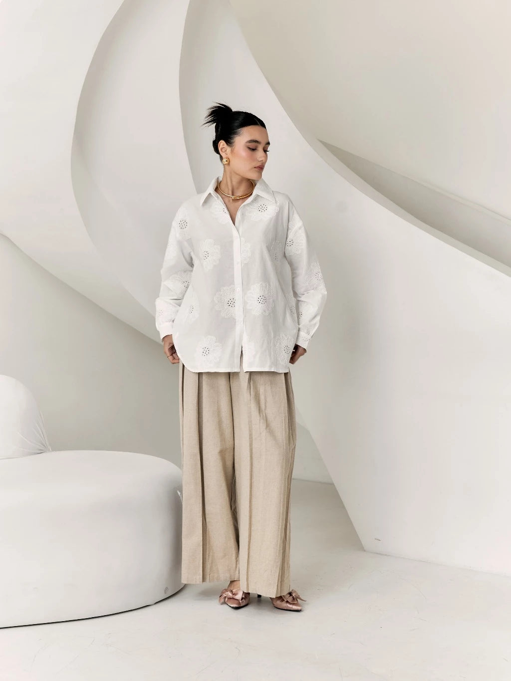 Cana Embroidery Shirt Broken White - Mine