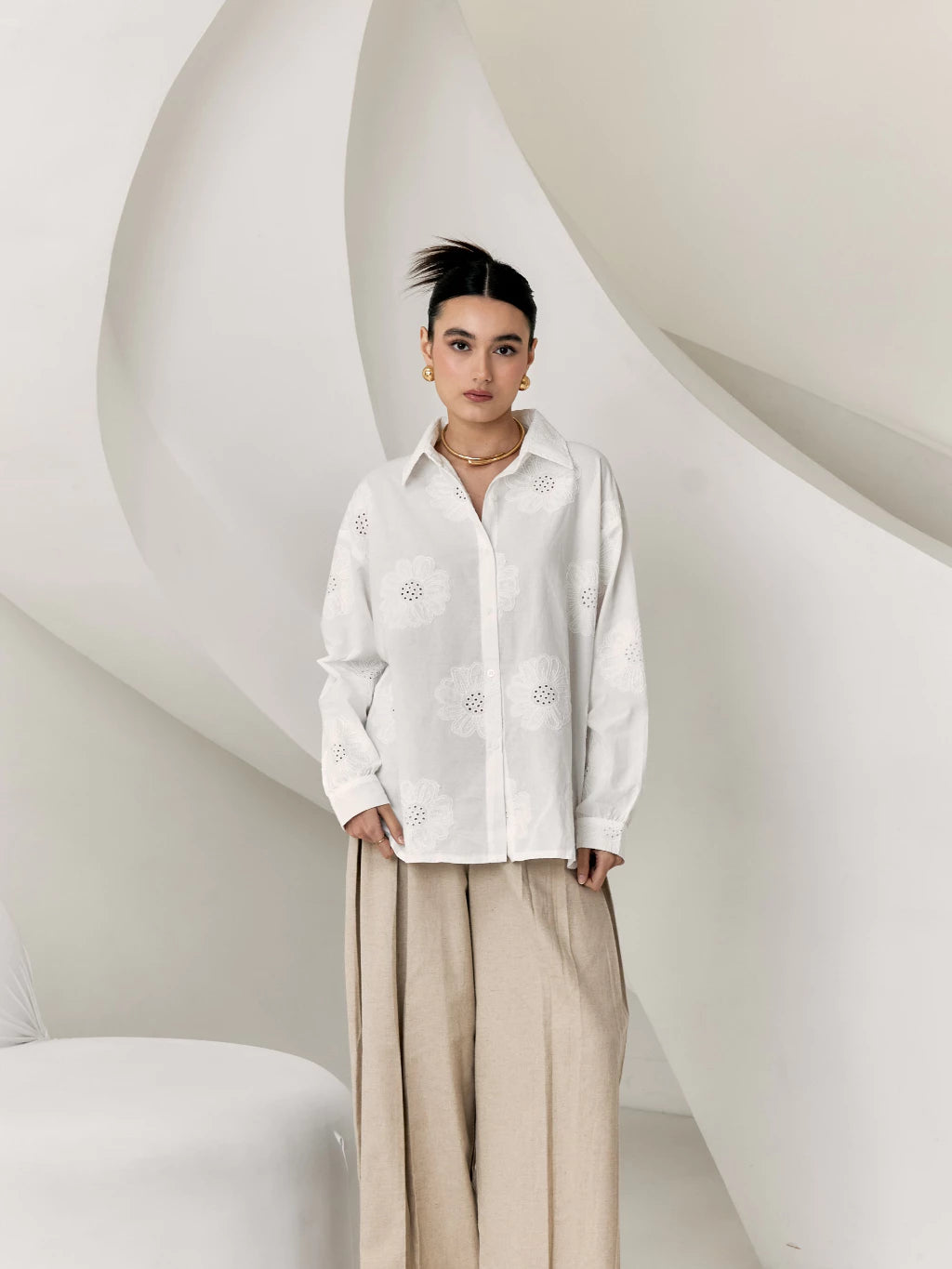 Cana Embroidery Shirt Broken White - Mine