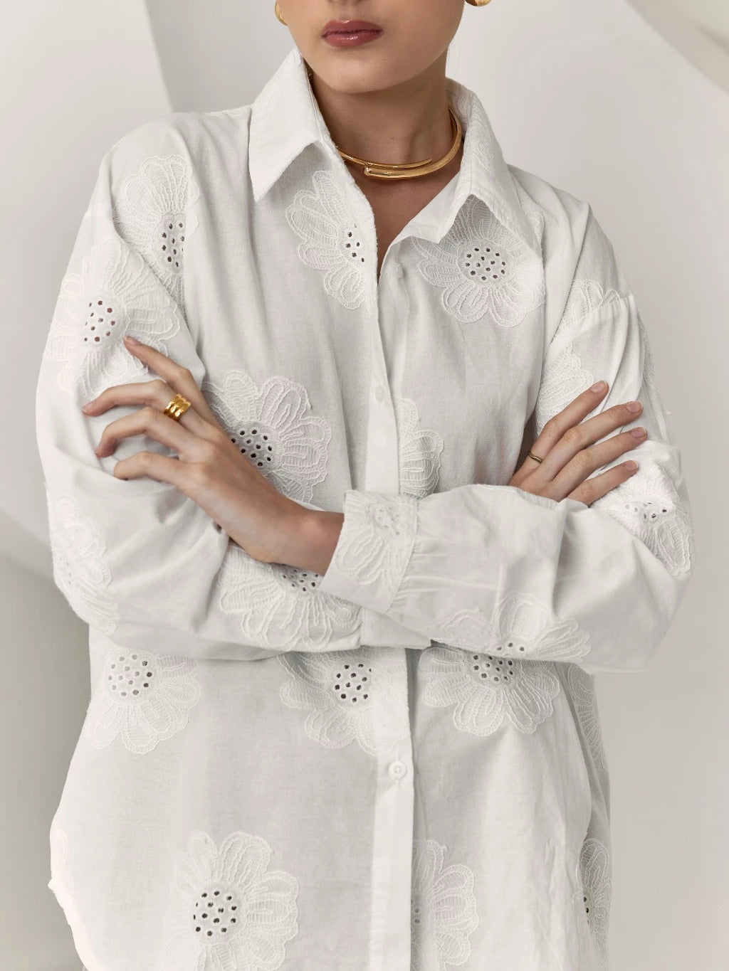Cana Embroidery Shirt Broken White - Mine
