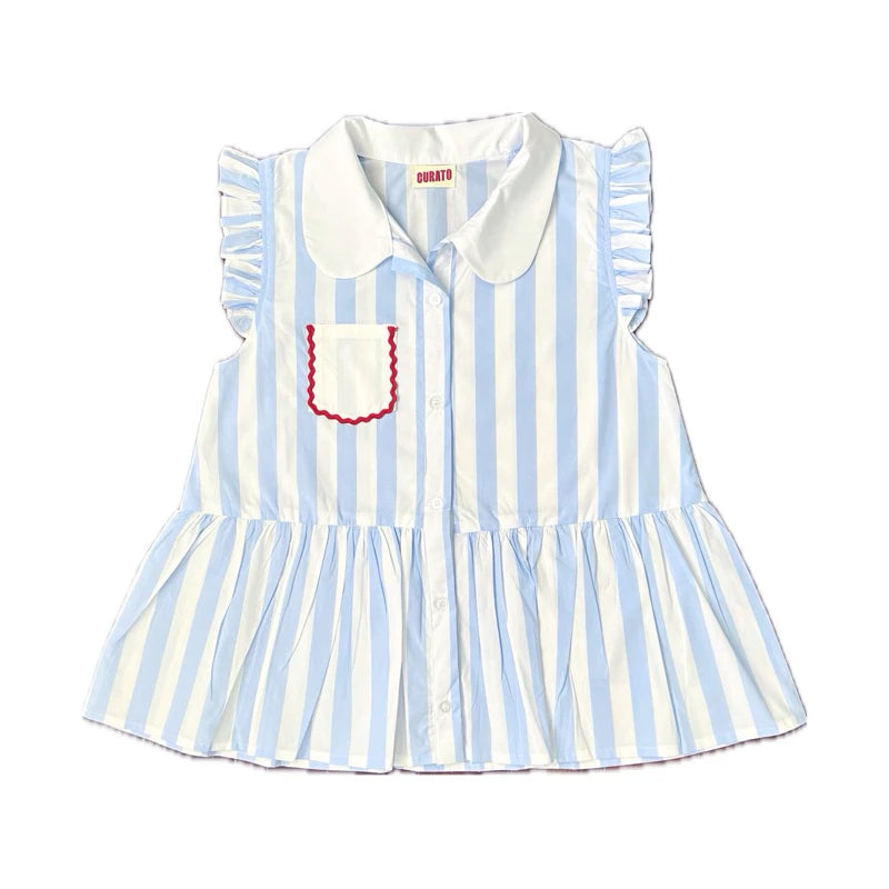 Jane Peplum Short Sleeve Blue Stripe - Curato Market