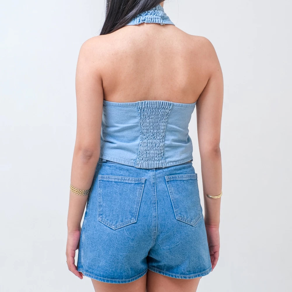 Clove Halter Denim Top - Ambra La Moda