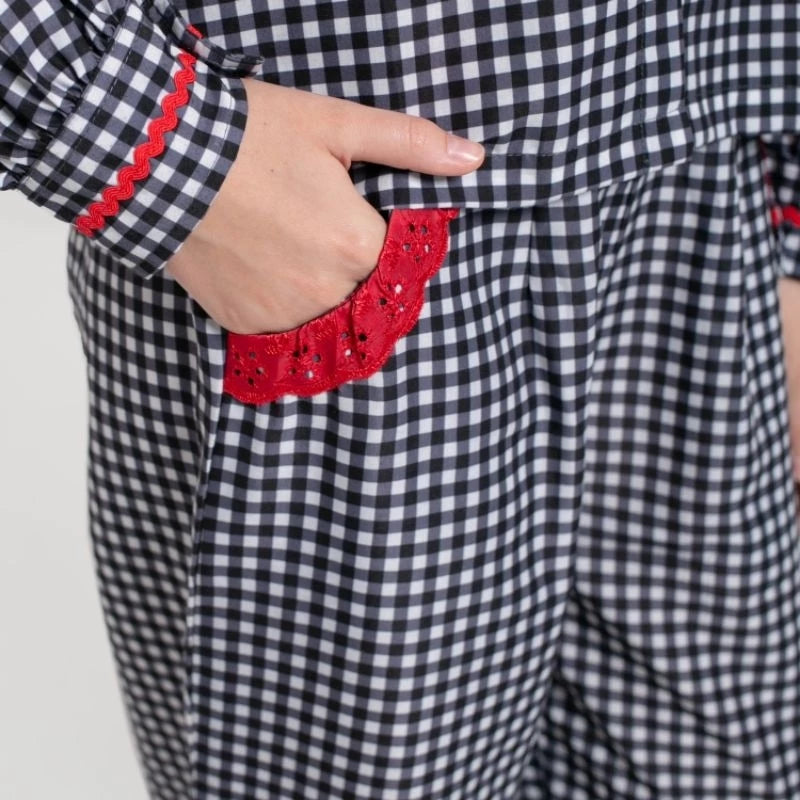 Gingham Ruffle Pants Black - Saya Saya