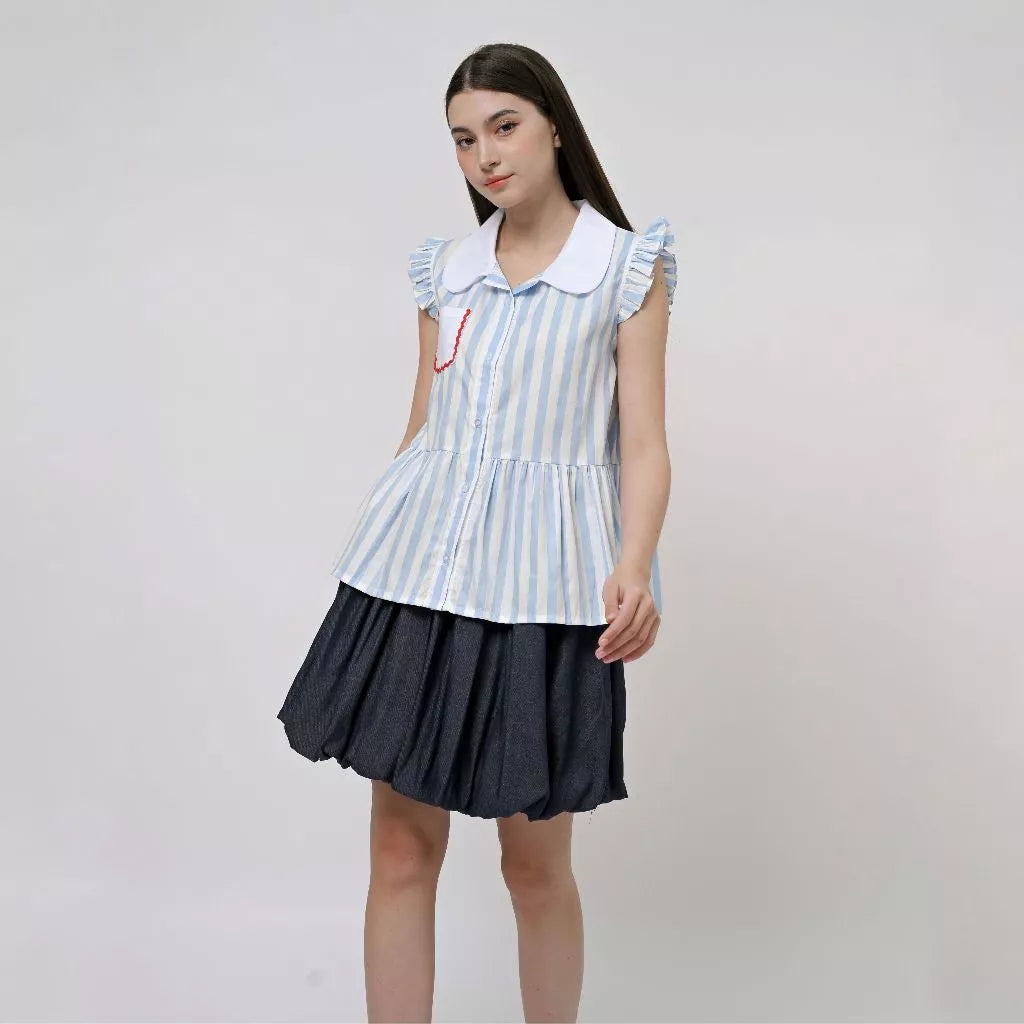 Jane Peplum Short Sleeve Blue Stripe - Curato Market