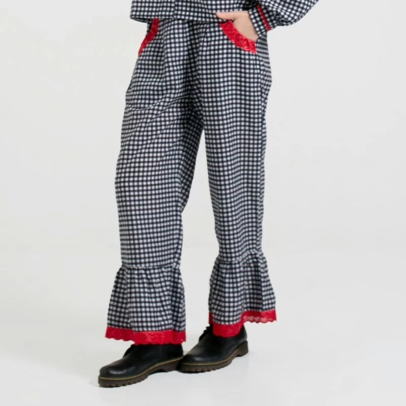 Gingham Ruffle Pants Black - Saya Saya