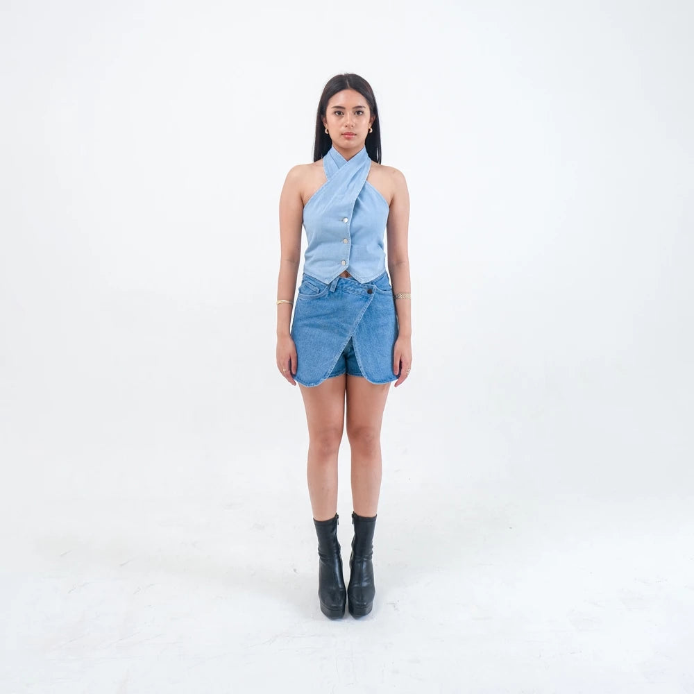 Clove Halter Denim Top - Ambra La Moda