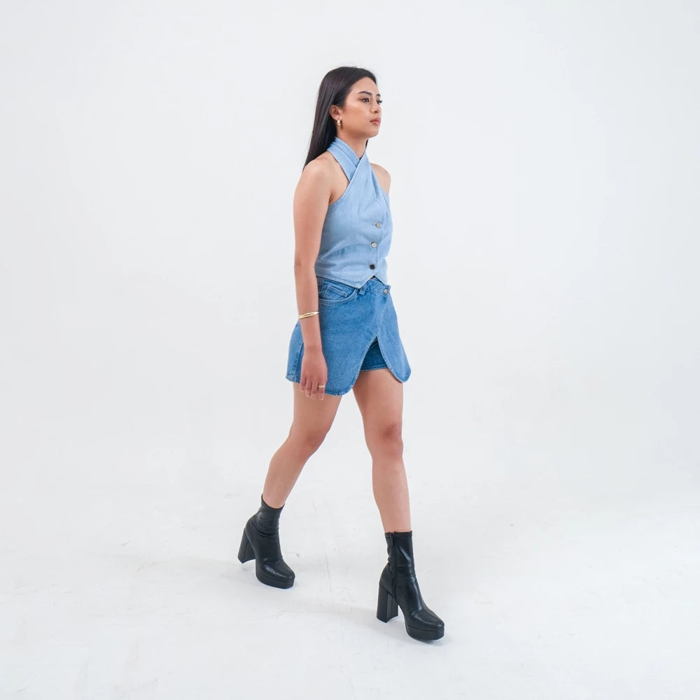 Clove Halter Denim Top - Ambra La Moda