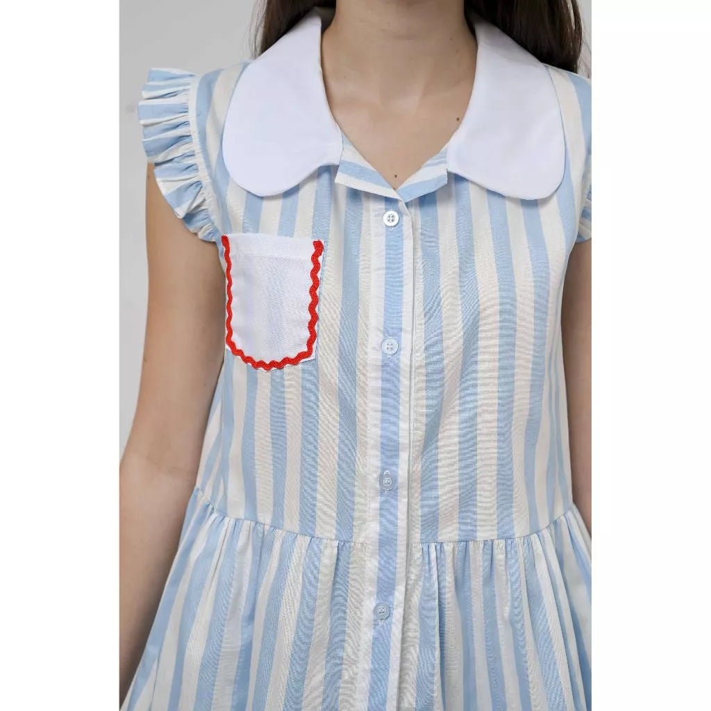 Jane Peplum Short Sleeve Blue Stripe - Curato Market
