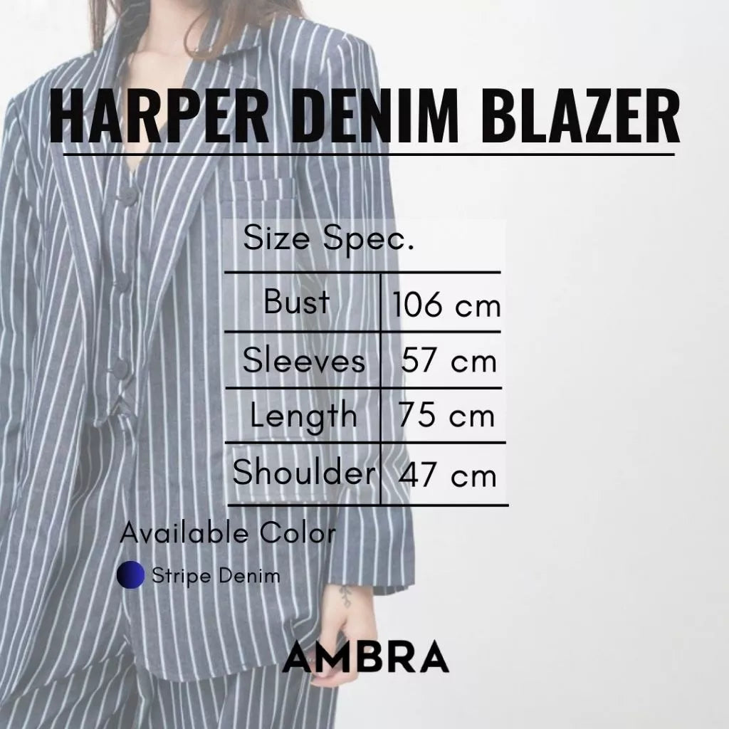 Harper Denim Blazer Stripe Denim - Ambra La Moda