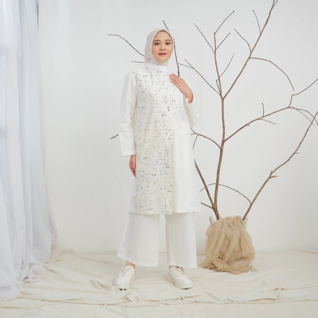 Raia Tunic Longsleeve White - Kain Lokal