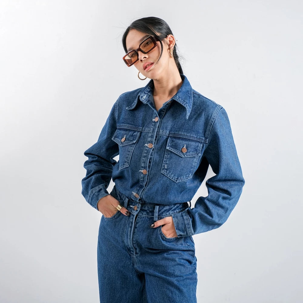 Mandy Jumsuit Denim Dark Blue - Ambra La Moda