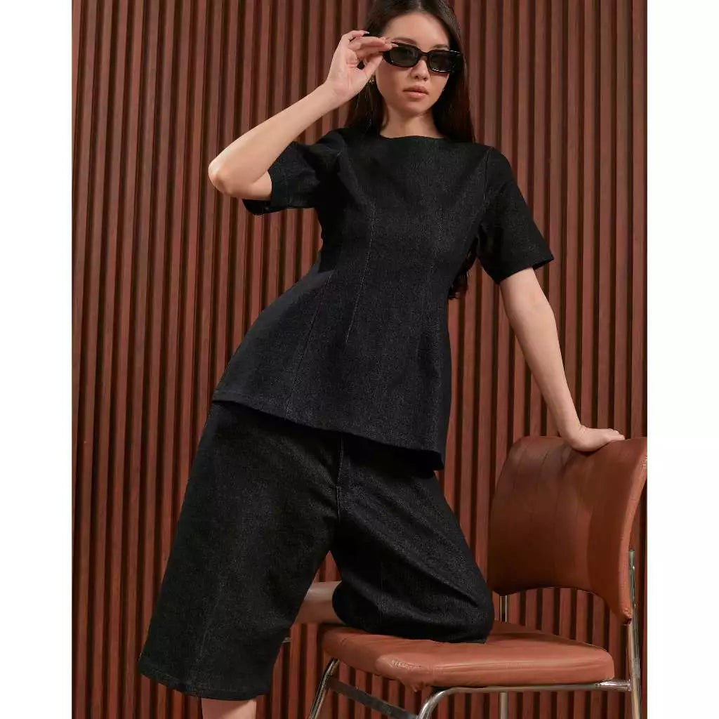 Faye Top Black Denim - Jinzu