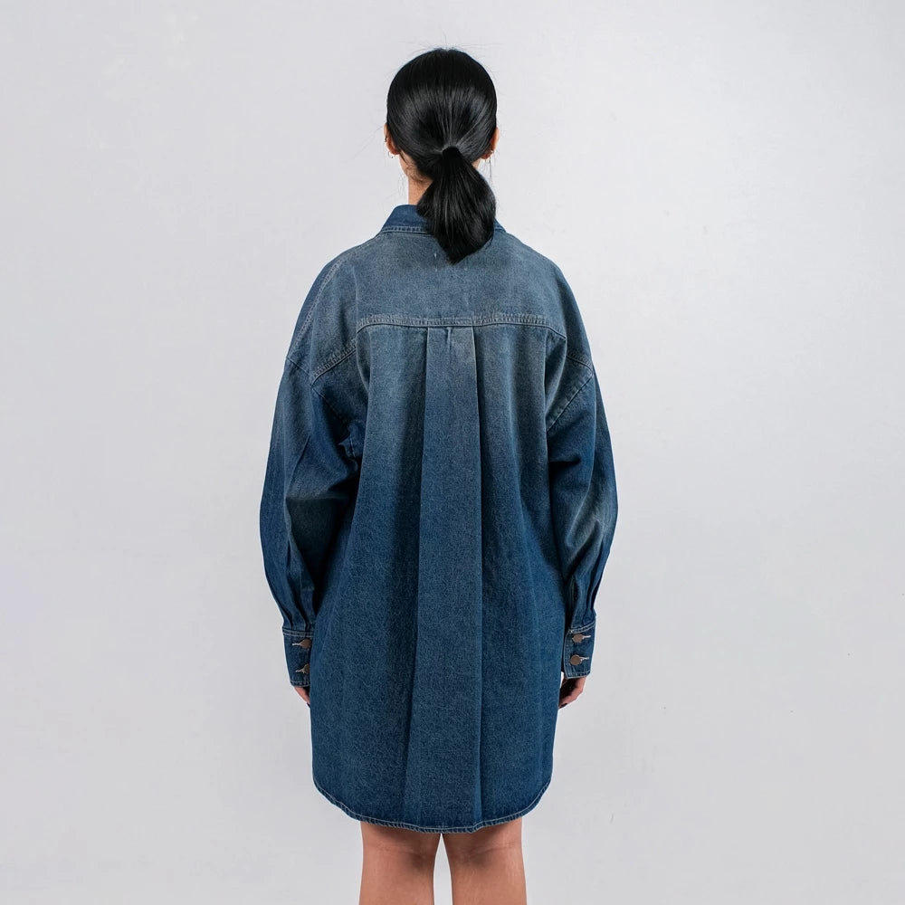 Cleo Oversize Shirt Dark Teal Blue - Ambra La Moda