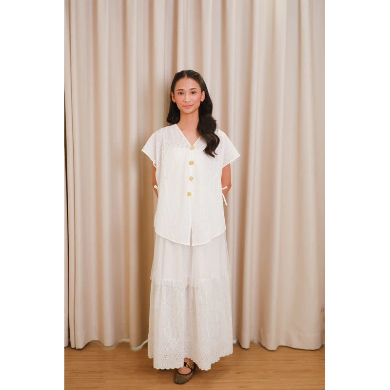 Embroidery Raya Skirt White - Nuansa Sedia Kala