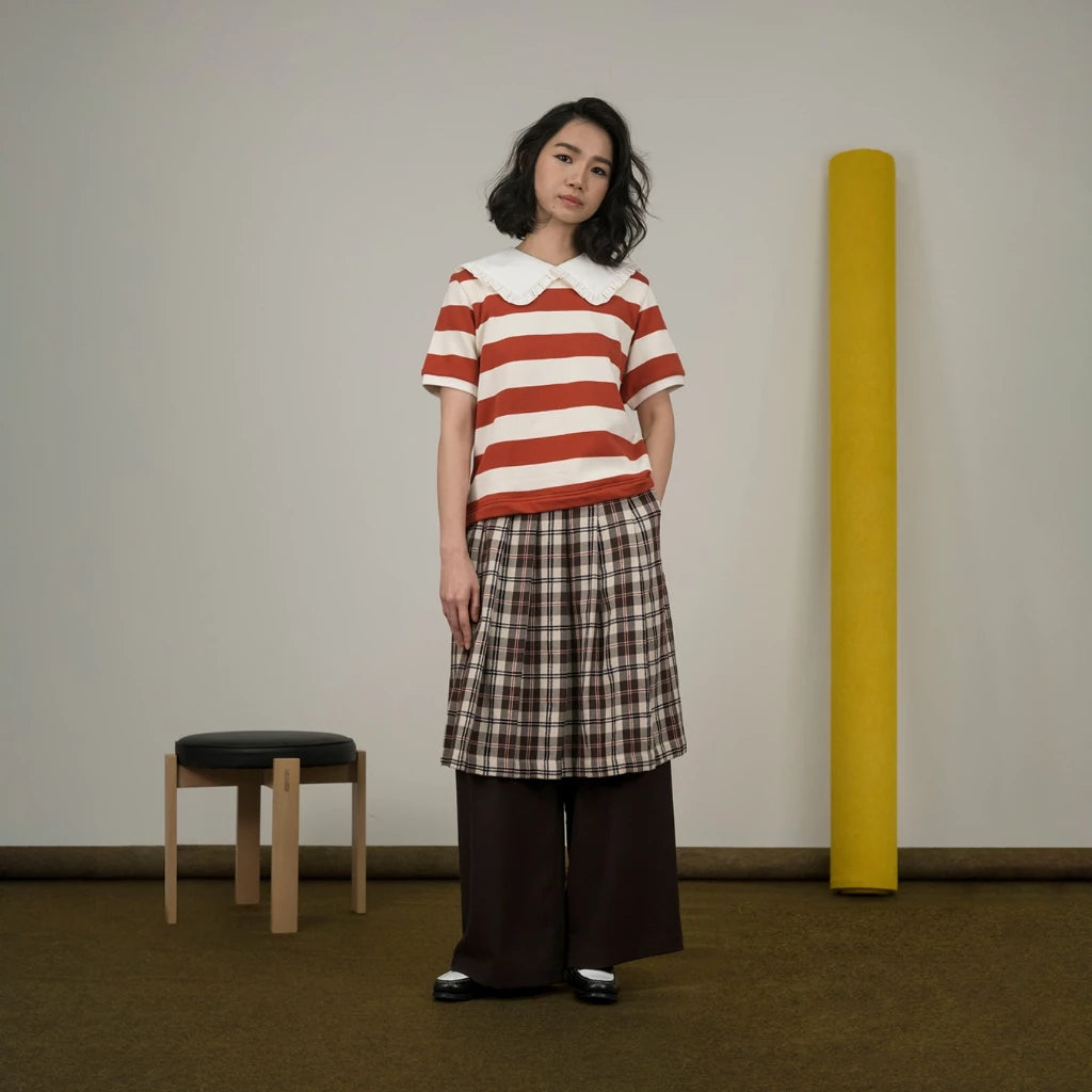 Rivet Belted Plaids Skirt Brown - Argyle & Oxford