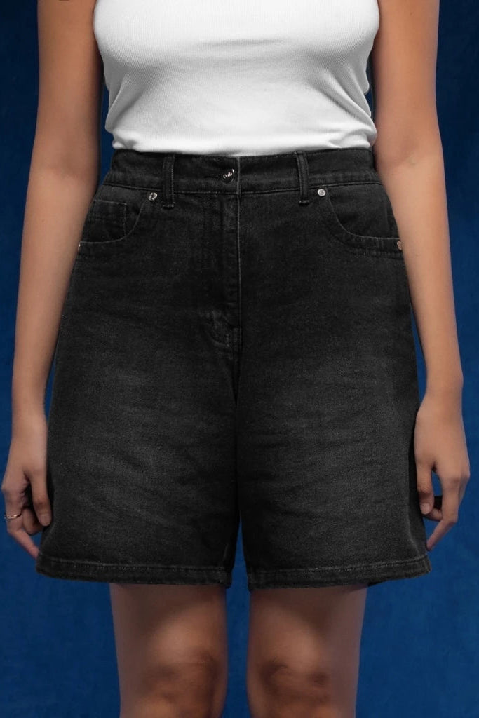 Carla Short Denim Pants Black Wash - Daile