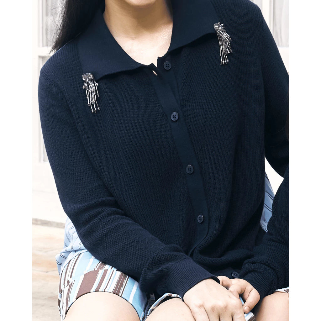 Capri Caspia Cardigan Navy With Beads - LR Studio