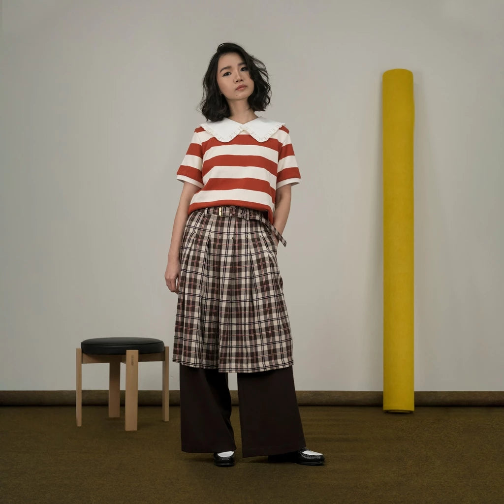 Rivet Belted Plaids Skirt Brown - Argyle & Oxford