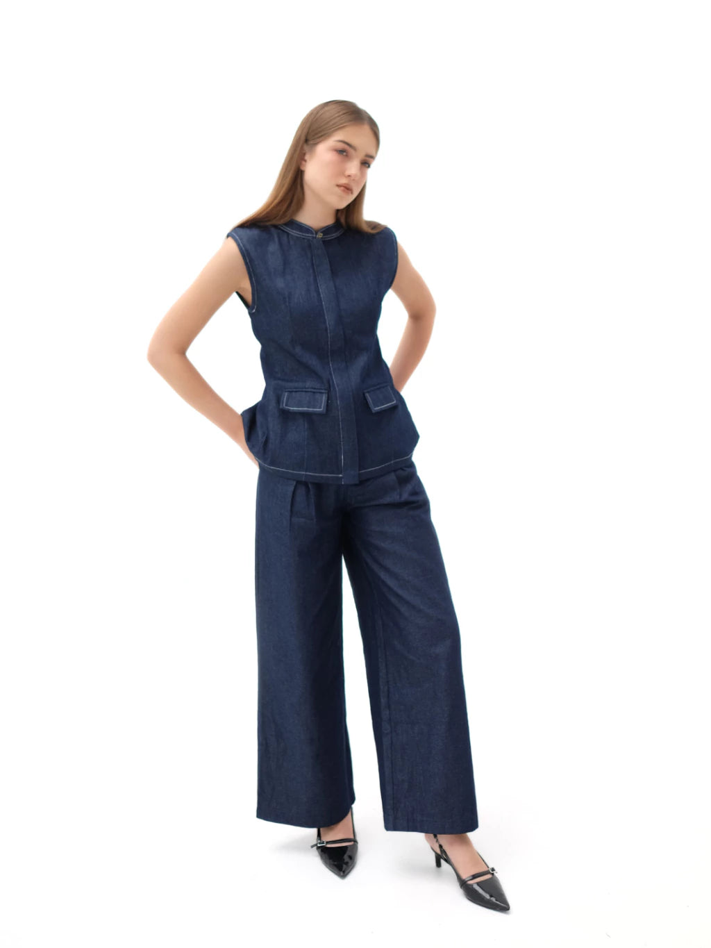 Olive Denim Zipper Top Dark Blue - The Auctus