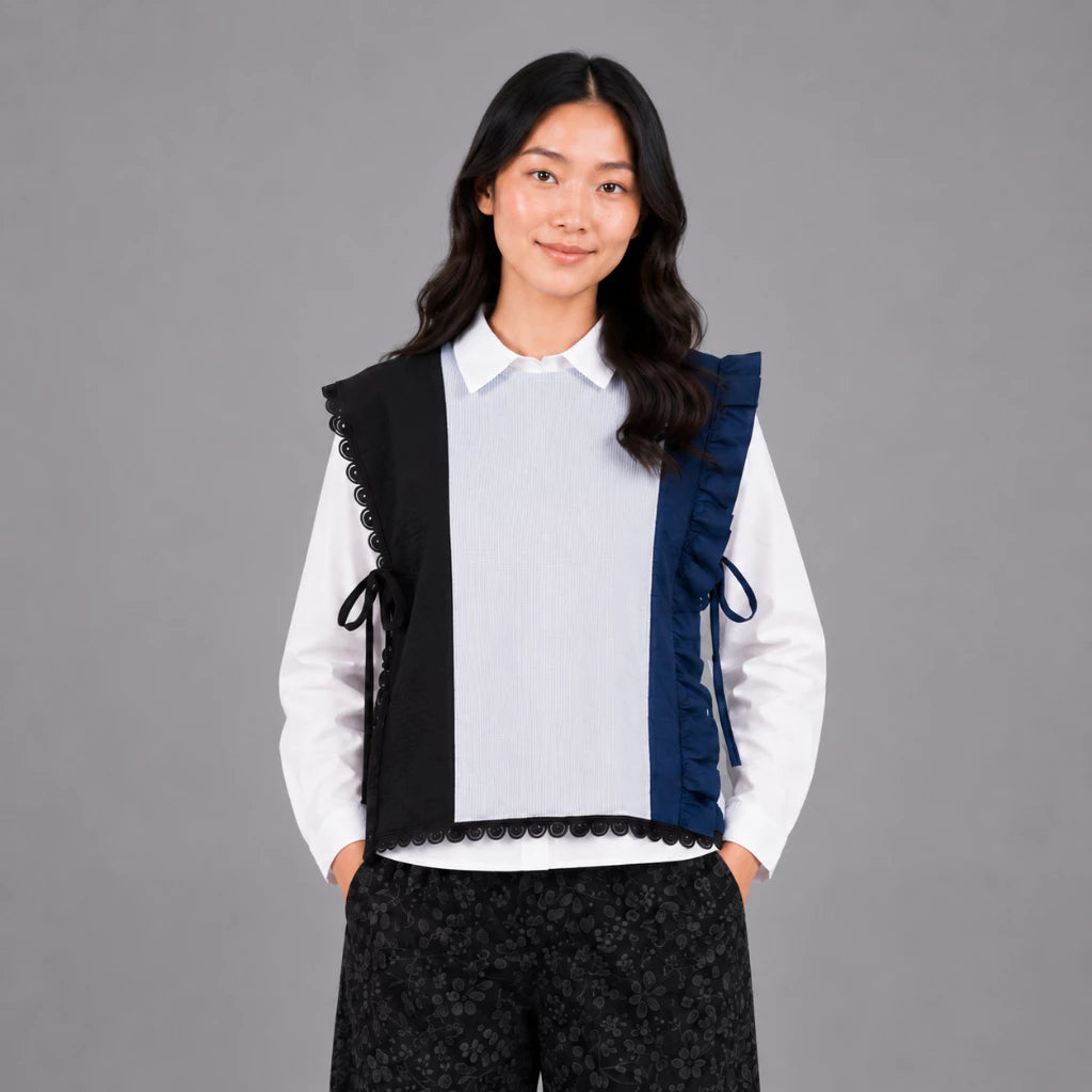 Ruffle Apron Vest Black Navy - Aumone