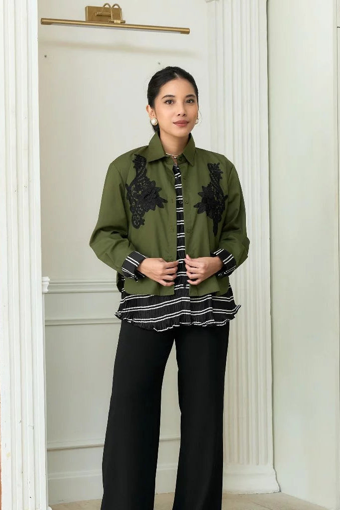 Firly Embroidery Shirt Olive - Mine