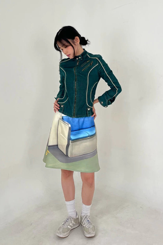 On My Way Mini Skirt Cream Blue Green - One Two Switch