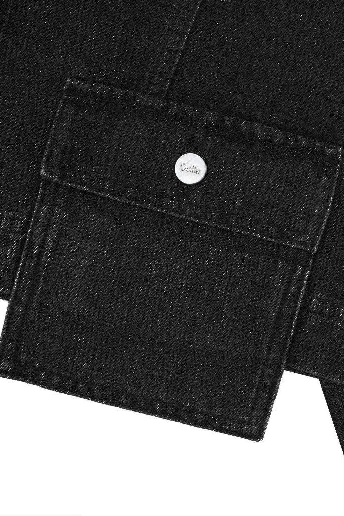 Poche Crop Denim Jacket Black With Drop Pocket Black Wash - Daile