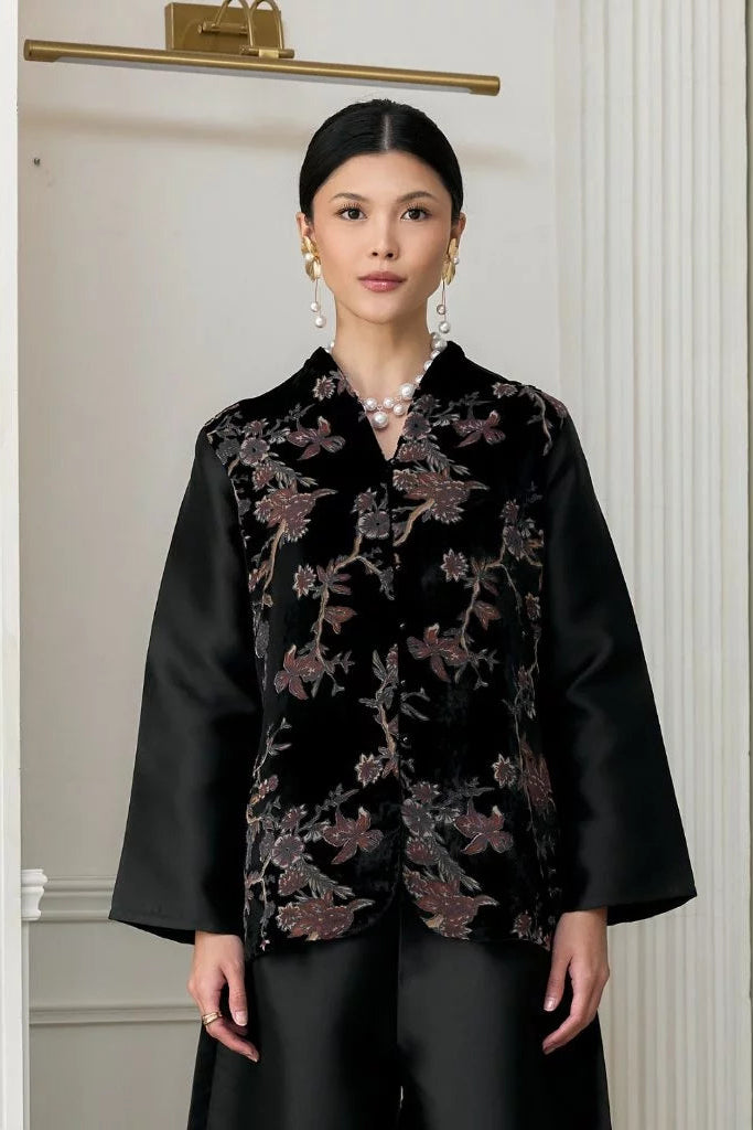 Gladys Blouse Velvet Black - Mine