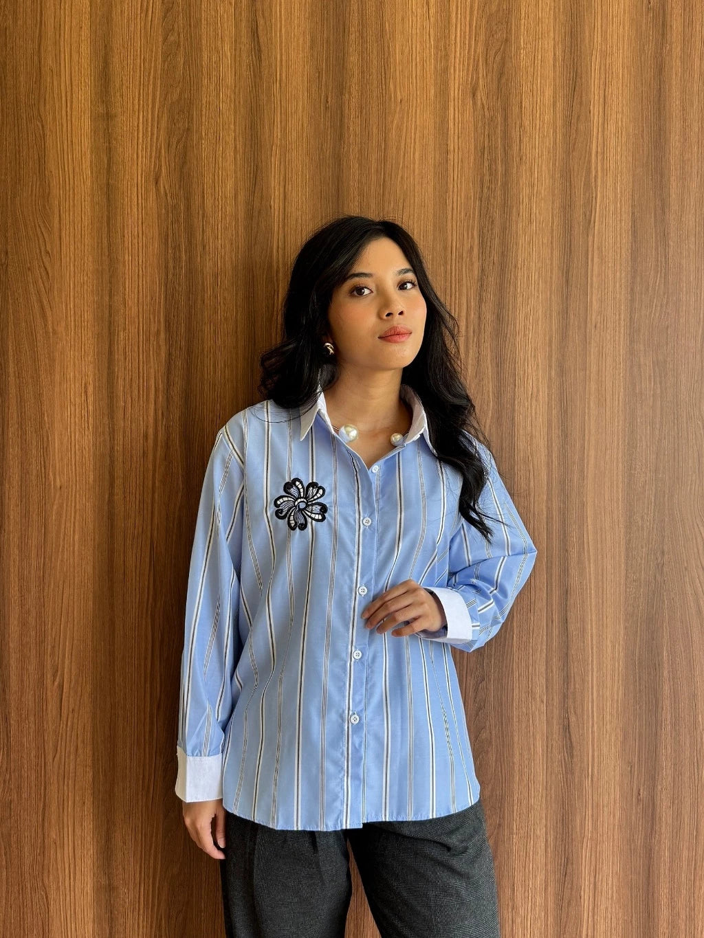Kay Embroidery Blue Stripes - Mine