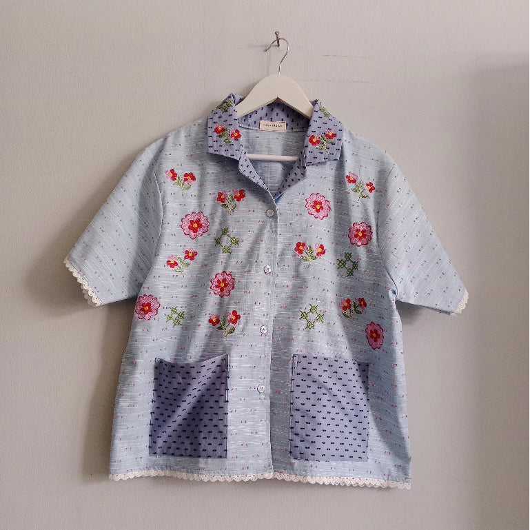 Rona Embroidery Shirt Light Blue - Toko Didiyo