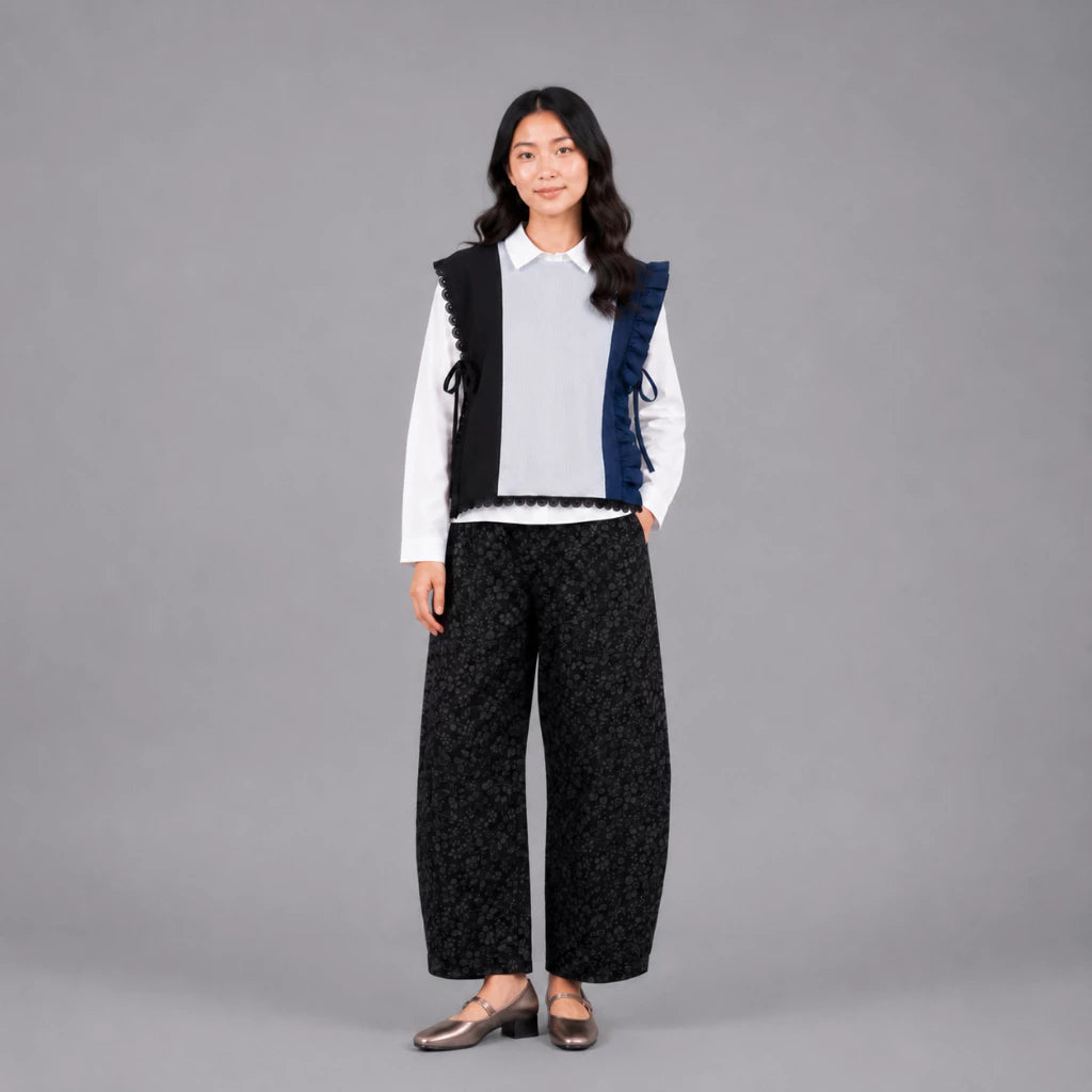 Ruffle Apron Vest Black Navy - Aumone