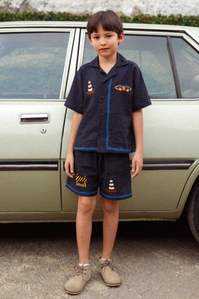 Vroom Vroom Linen Set Navy - Playtime Wonder