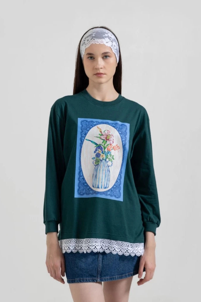 Bloom Tee Dark Green - Tuff Puff