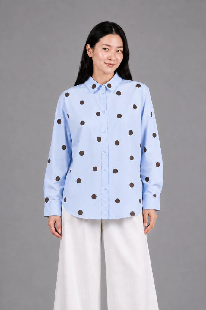 2 Tone Polka Shirt Blue Pink - Aumone