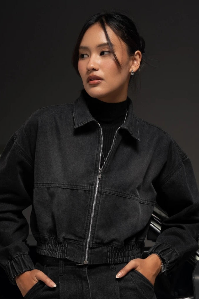 Noir Drop Shoulder Denim Jacket Black Wash - Daile